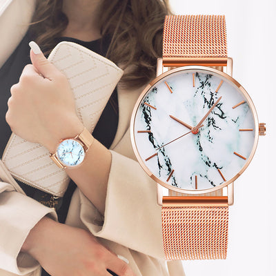 Ladies Fashion Marble Mesh Band Watch